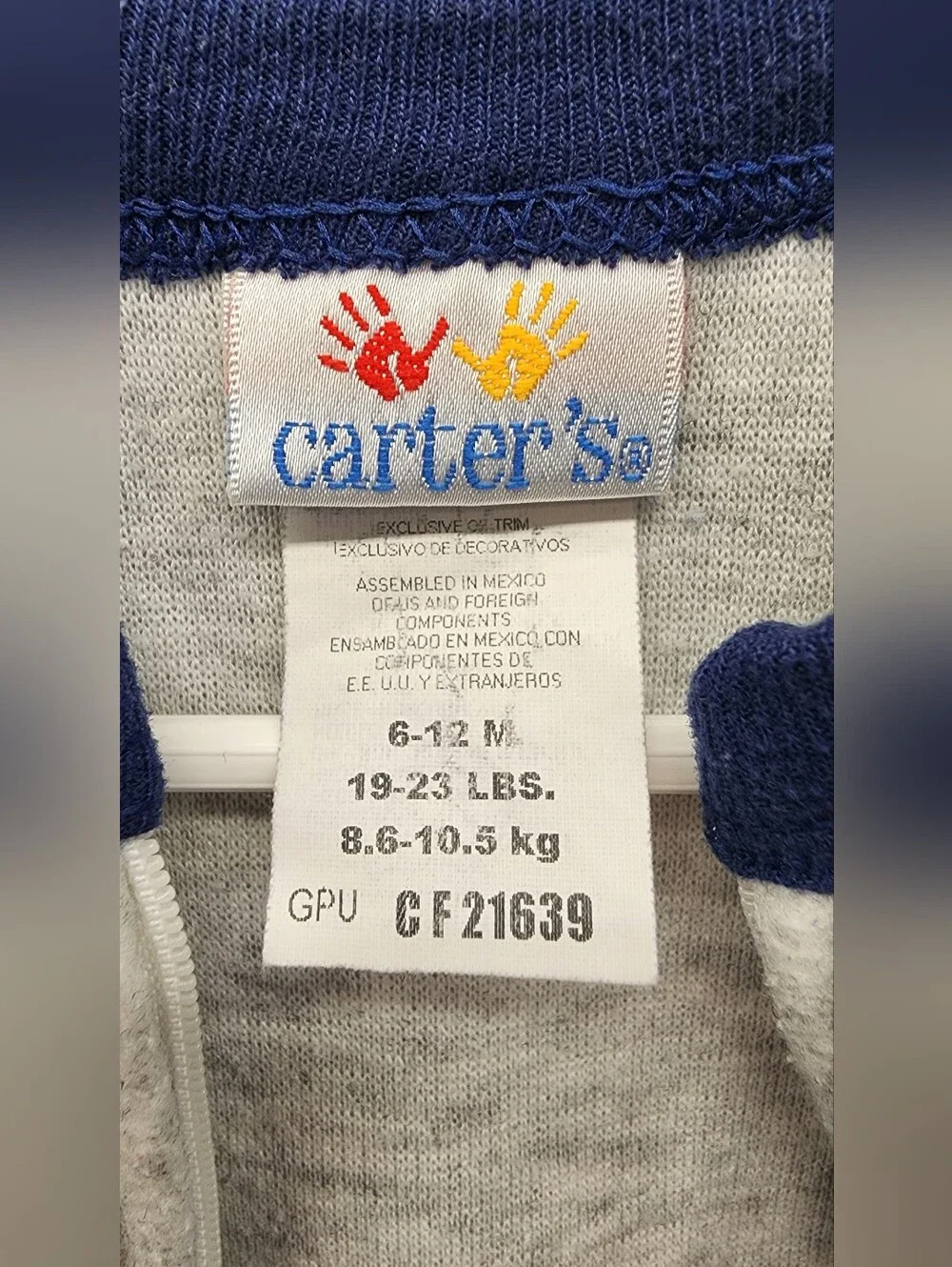 Vintage Carter’s Baby 6-12M Gray Fleece Footed Sleeper Football Dinosaur